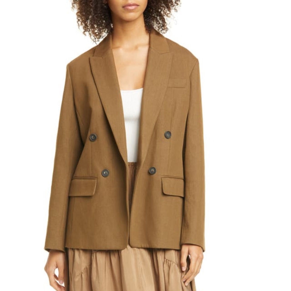 Vince Double Breasted Cotton & Linen Blazer 8
